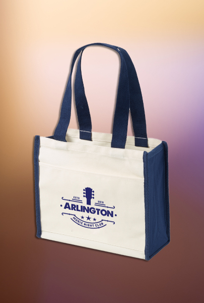 Custom imprinted Cotton Canvas Tote Bag for Arlington, TX with a local business logo