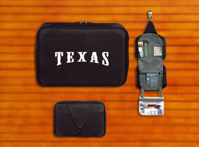 Custom imprinted Travel Toiletry Bag for Arlington, TX with a local business logo
