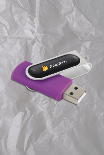 Custom imprinted Rotate Flash Drive for Arlington, TX with a local business logo